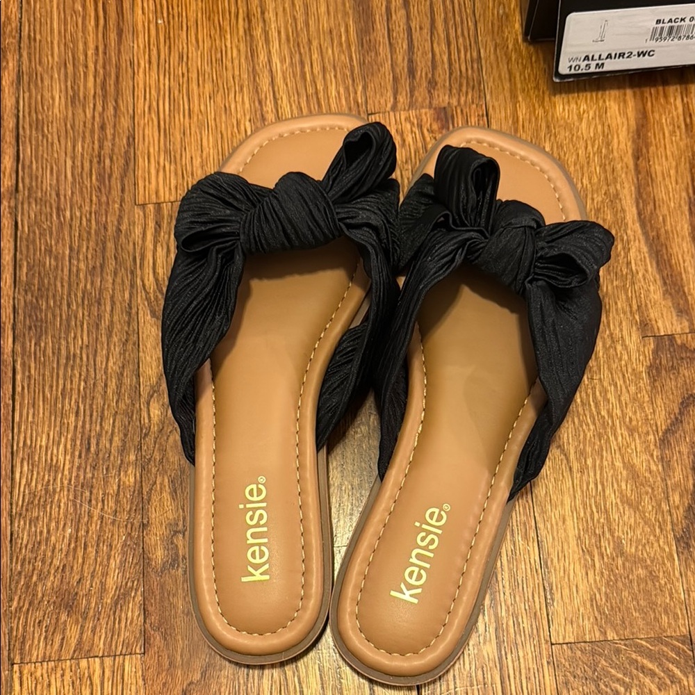 Kensie Black Bow Sandals Slip-On Casual